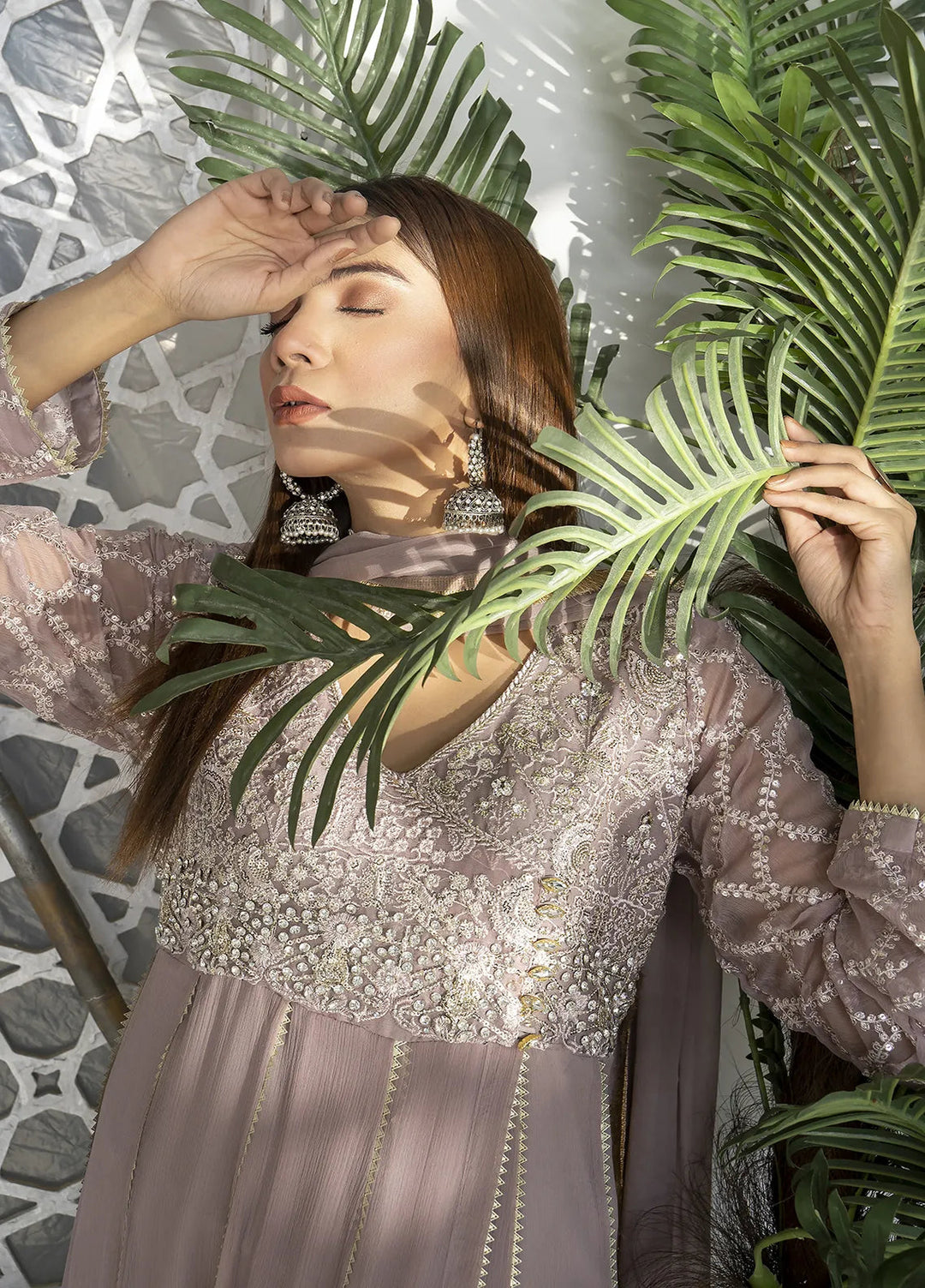 Manahils Pret Embroidered Chiffon 3 Piece Suit KURTI 108 Purple