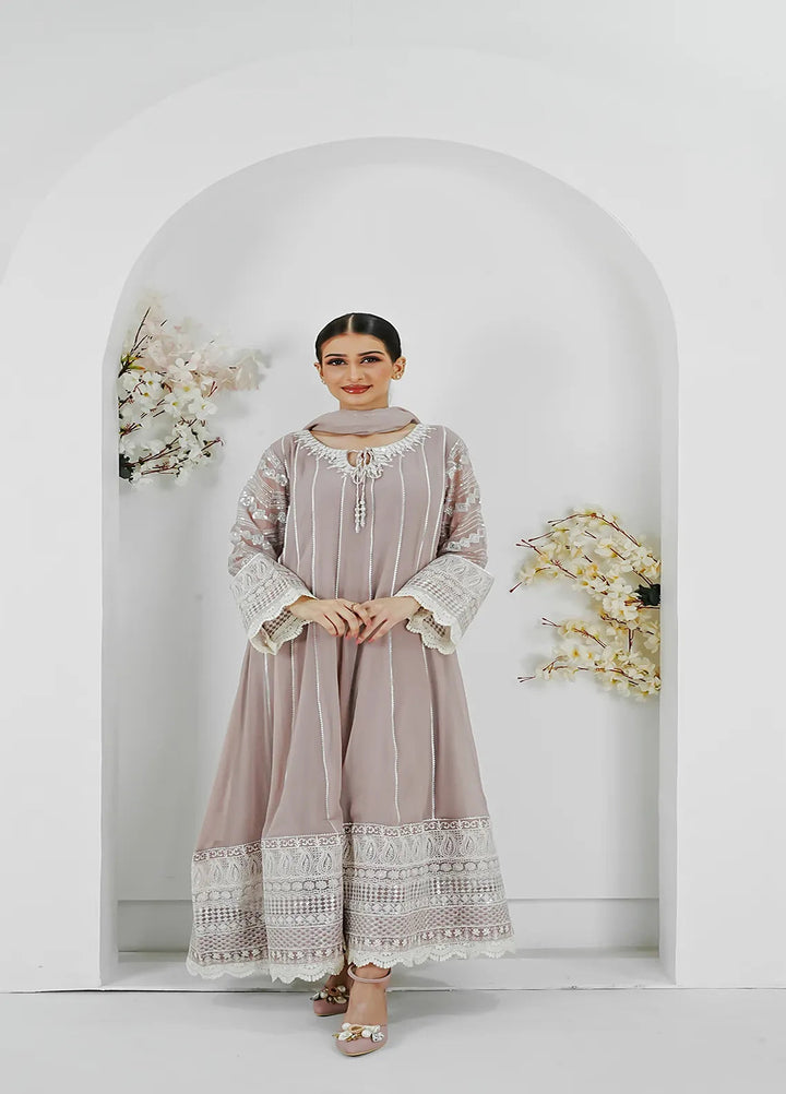 Manahils Pret Embroidered Chiffon 3 Piece Suit Kurti-121-Lilac