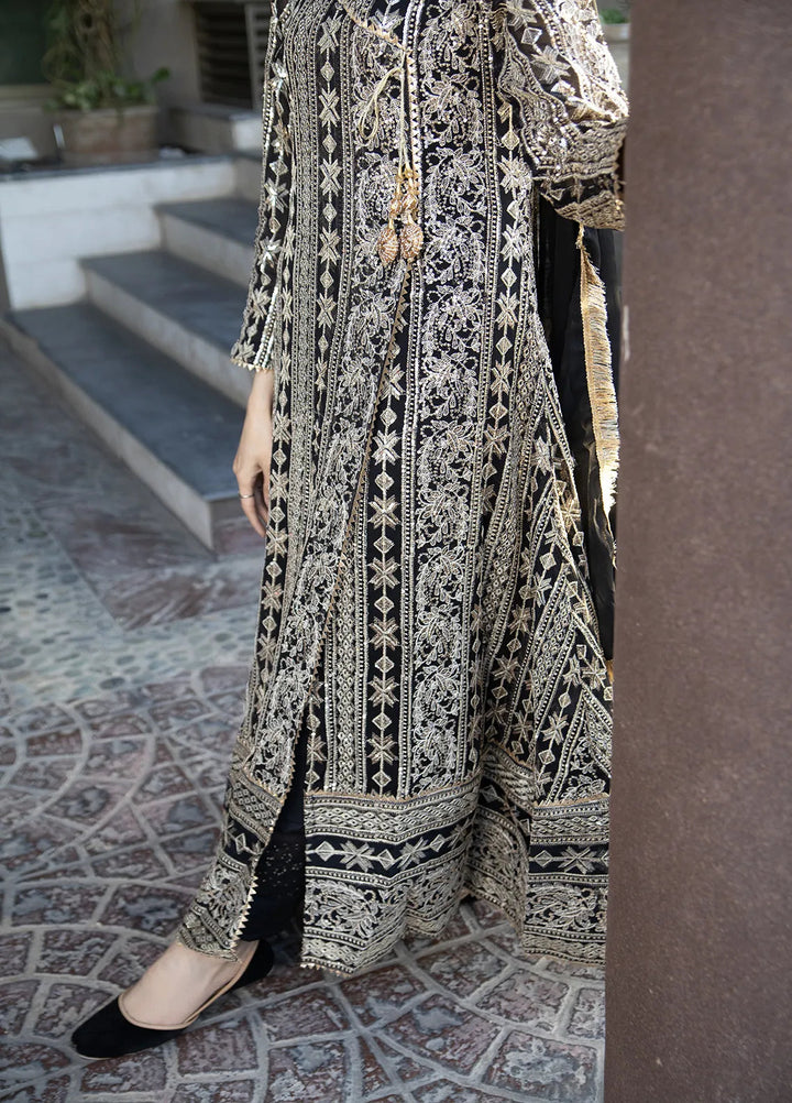 Manahils Pret Embroidered Chiffon 3 Piece Suit Kurti-122-Black