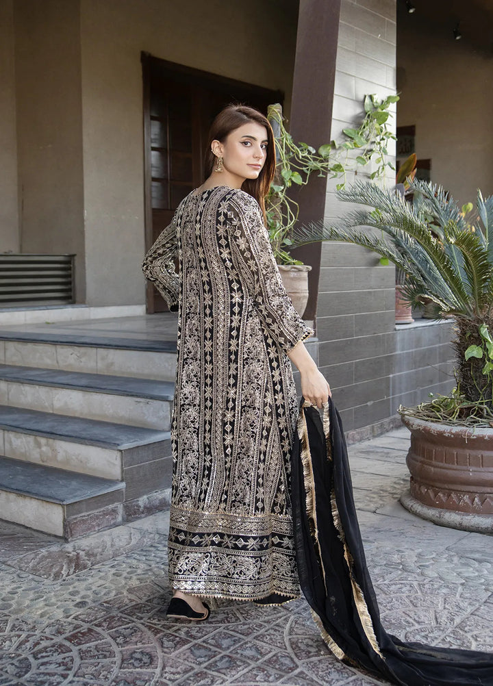 Manahils Pret Embroidered Chiffon 3 Piece Suit Kurti-122-Black