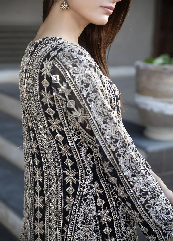 Manahils Pret Embroidered Chiffon 3 Piece Suit Kurti-122-Black