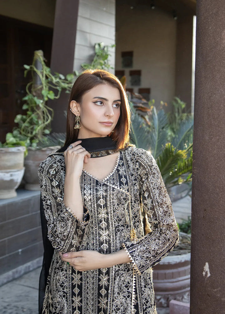 Manahils Pret Embroidered Chiffon 3 Piece Suit Kurti-122-Black