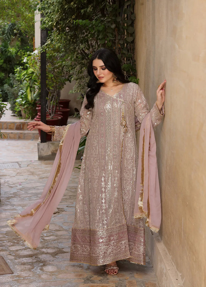 Manahils Pret Embroidered Chiffon 3 Piece Suit Kurti-122-Divine-Lilac