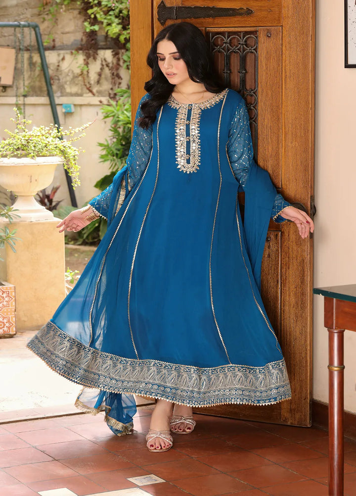 Manahils Pret Embroidered Chiffon 3 Piece Suit KURTI 123 Aquamarine