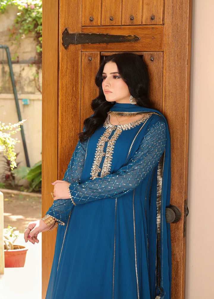 Manahils Pret Embroidered Chiffon 3 Piece Suit KURTI 123 Aquamarine