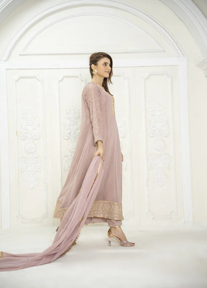 Manahils Pret Embroidered Chiffon 3 Piece Suit KURTI 123 Lilac