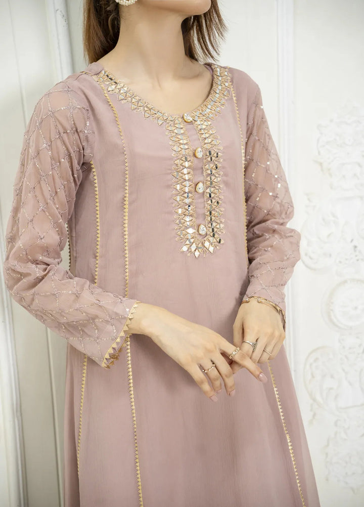 Manahils Pret Embroidered Chiffon 3 Piece Suit KURTI 123 Lilac