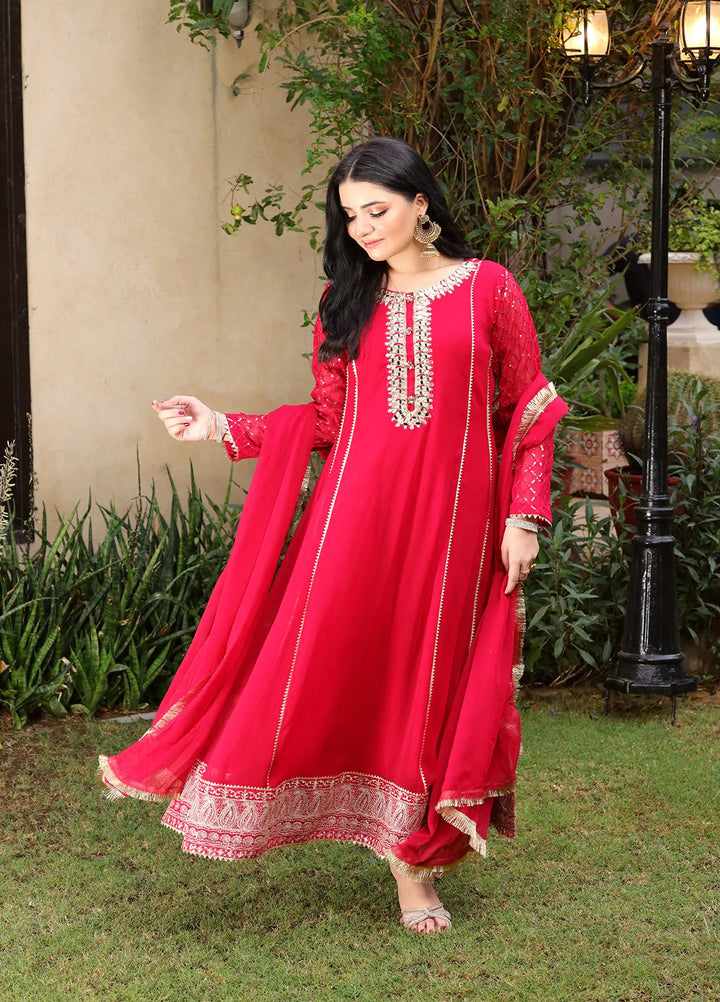 Manahils Pret Embroidered Chiffon 3 Piece Suit KURTI 123 Shocking Pink