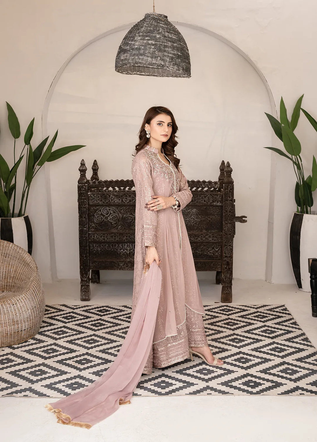 Manahils Pret Embroidered Chiffon 3 Piece Suit KURTI 125 Lilac