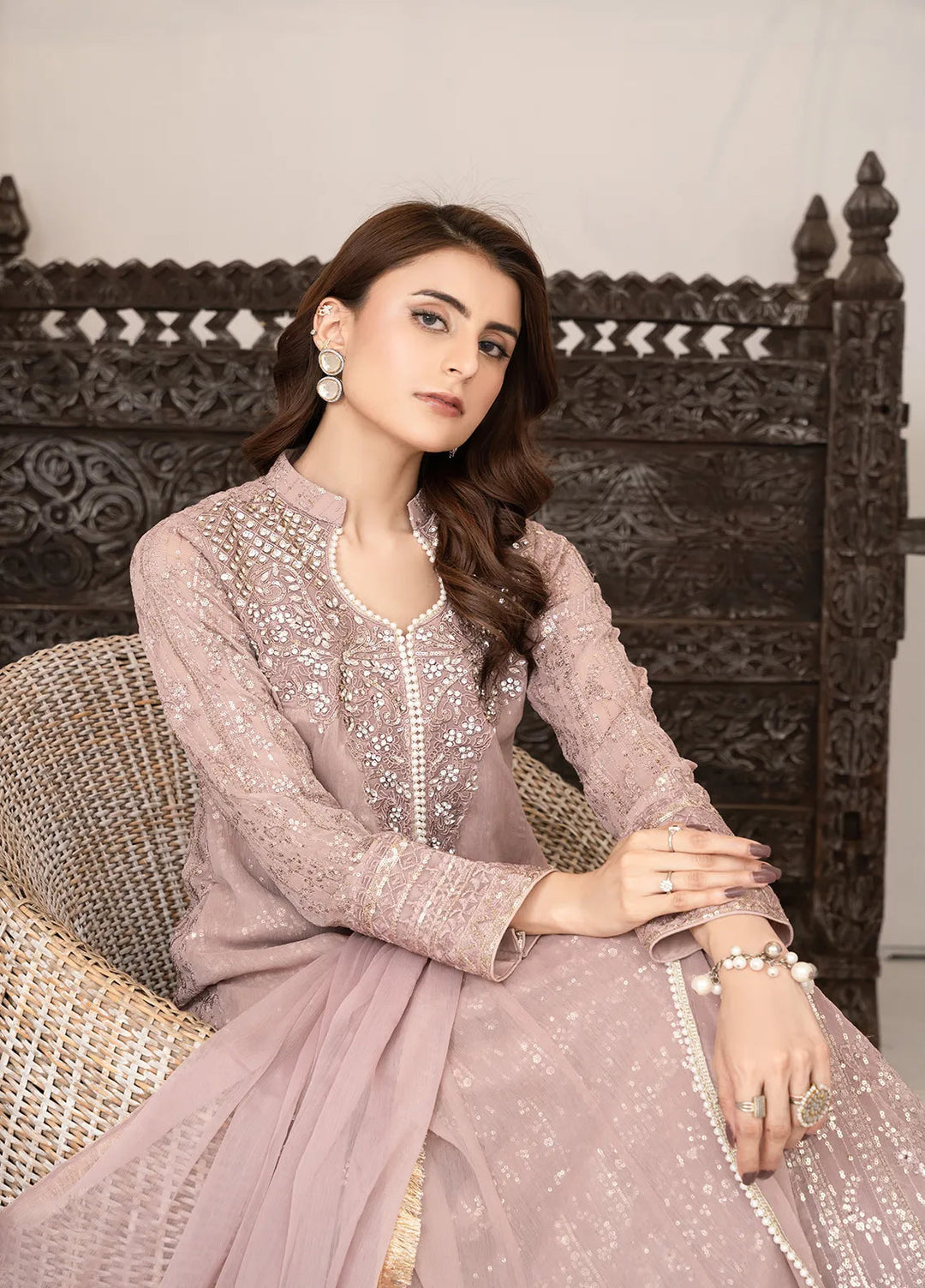 Manahils Pret Embroidered Chiffon 3 Piece Suit KURTI 125 Lilac