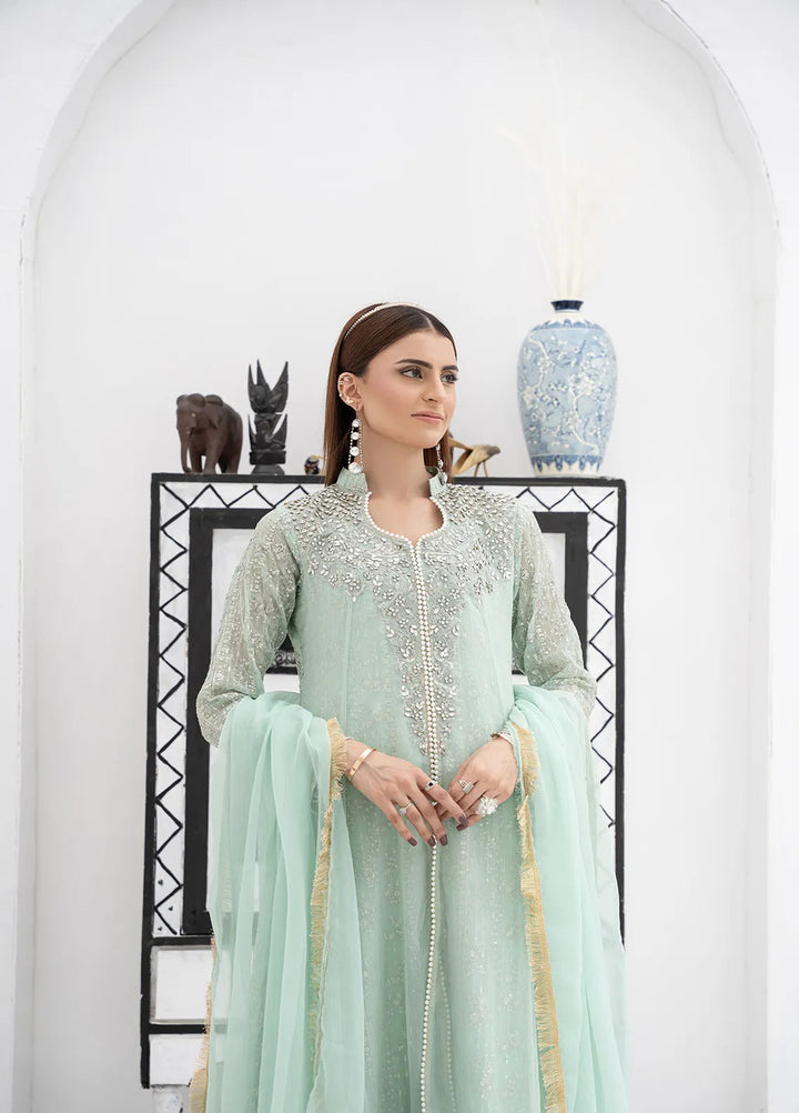 Manahils Pret Embroidered Chiffon 3 Piece Suit KURTI 125 Pastel Green