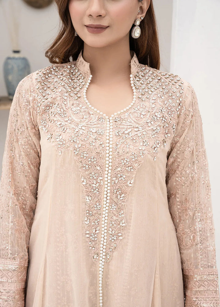 Manahils Pret Embroidered Chiffon 3 Piece Suit KURTI 125 Peach