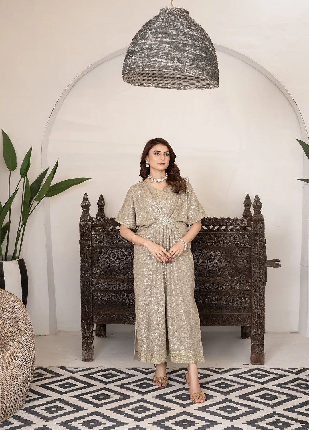Manahils Pret Embroidered Chiffon 2 Piece Suit Wa 03-Beige