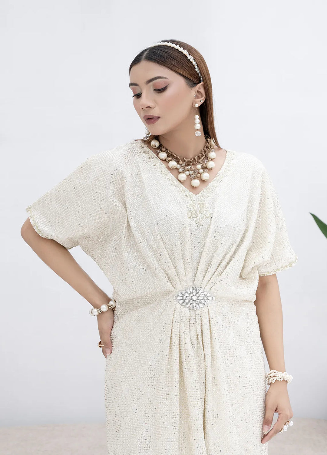 Manahils Pret Embroidered Chiffon 2 Piece Suit Wa 03-Off White