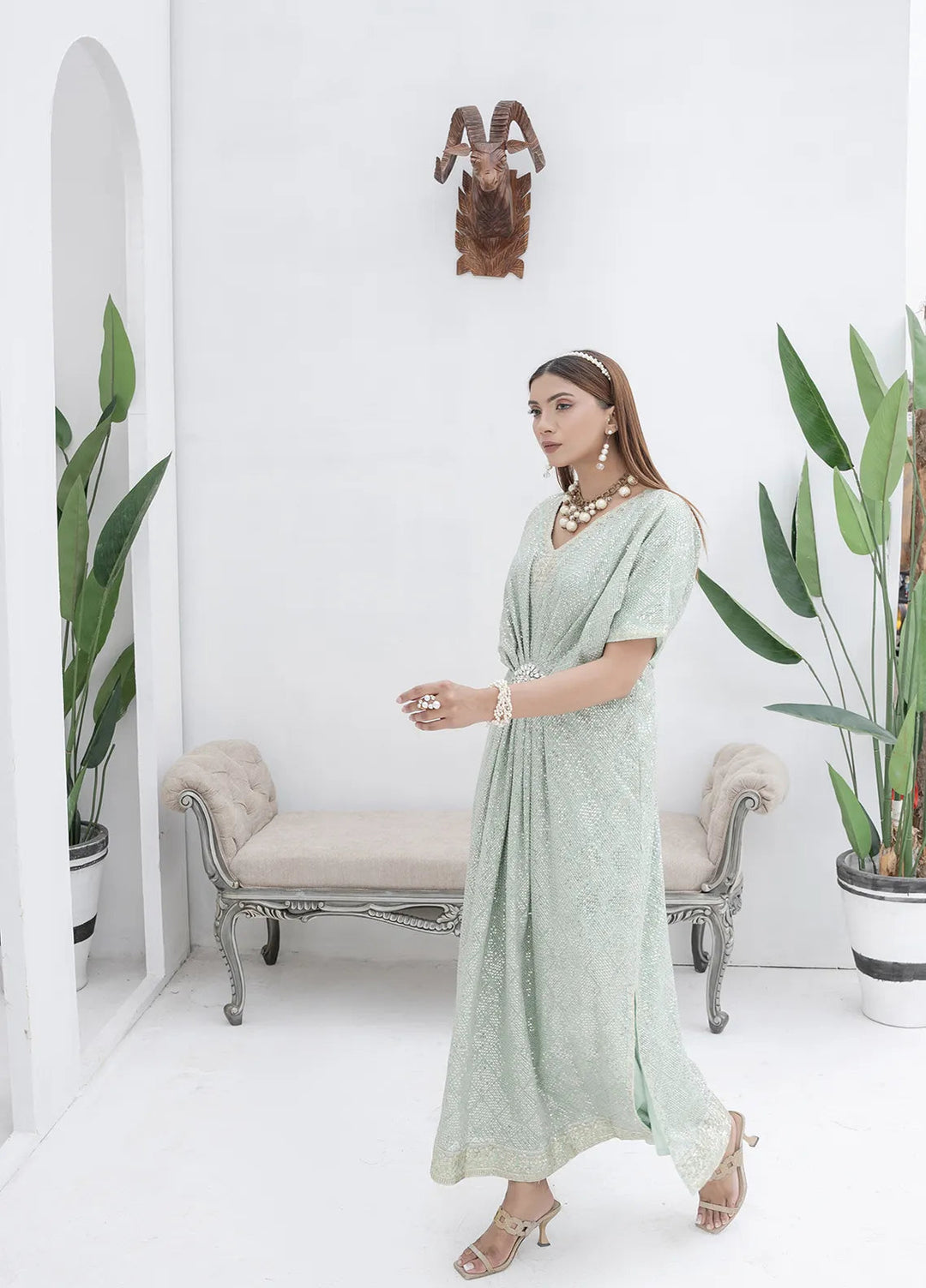 Manahils Pret Embroidered Chiffon 2 Piece Suit Wa 03-Pastel Green