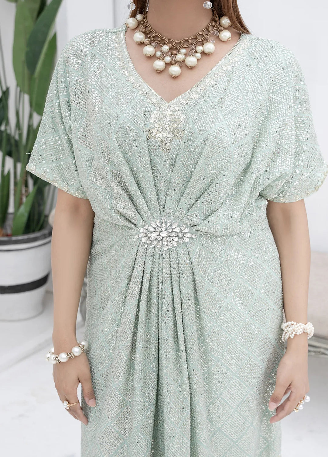 Manahils Pret Embroidered Chiffon 2 Piece Suit Wa 03-Pastel Green