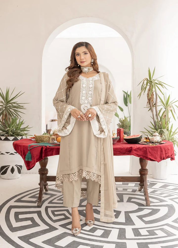 Manahils Pret Embroidered Chiffon 3 Piece Suit WA 07 Beige