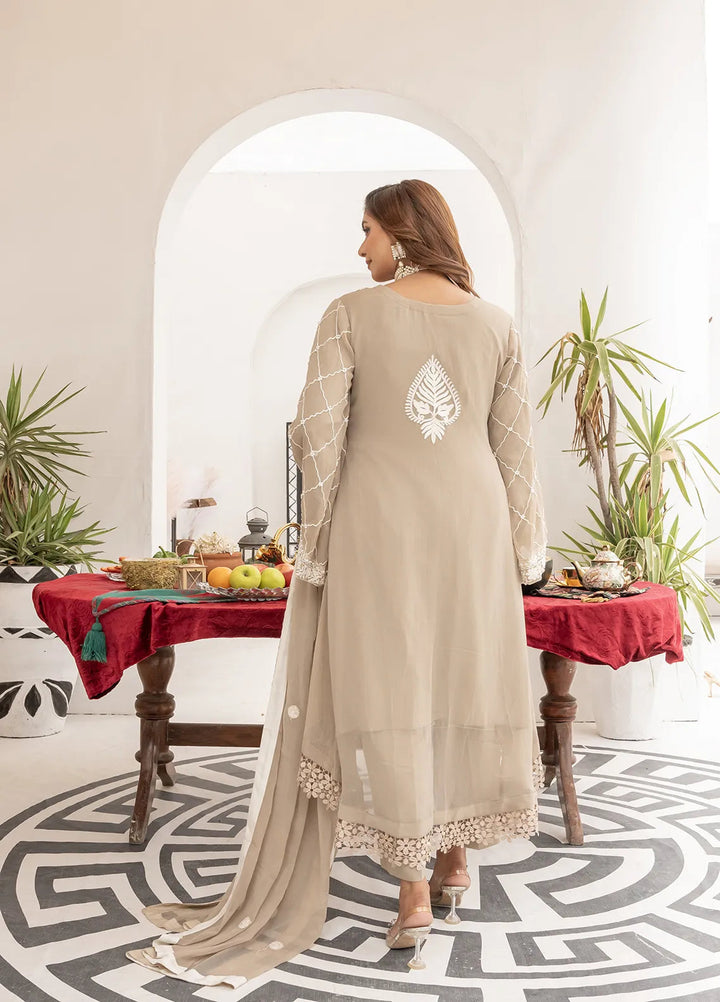 Manahils Pret Embroidered Chiffon 3 Piece Suit WA 07 Beige