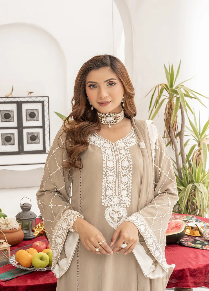Manahils Pret Embroidered Chiffon 3 Piece Suit WA 07 Beige