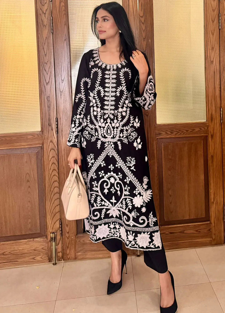 Manahils Pret Embroidered Georgette 2 Piece Suit Black Ari Tunic