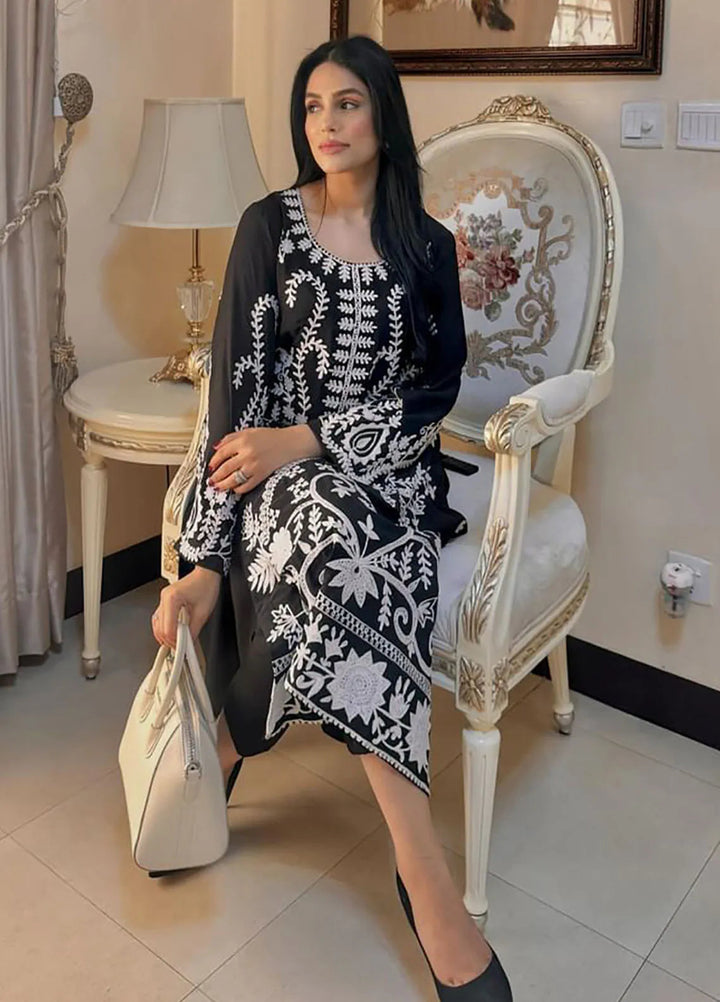 Manahils Pret Embroidered Georgette 2 Piece Suit Black Ari Tunic