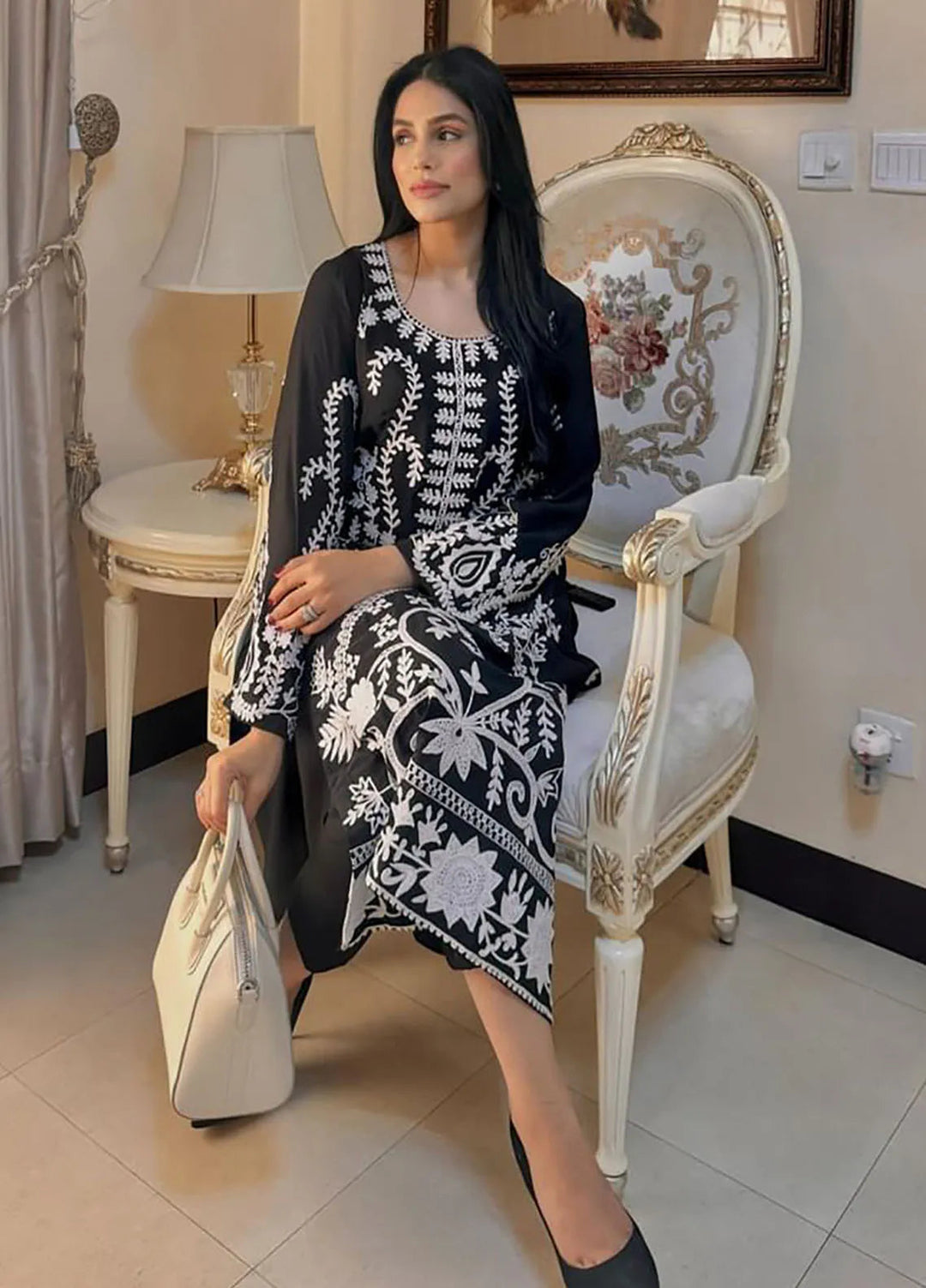 Manahils Pret Embroidered Georgette 2 Piece Suit Black Ari Tunic