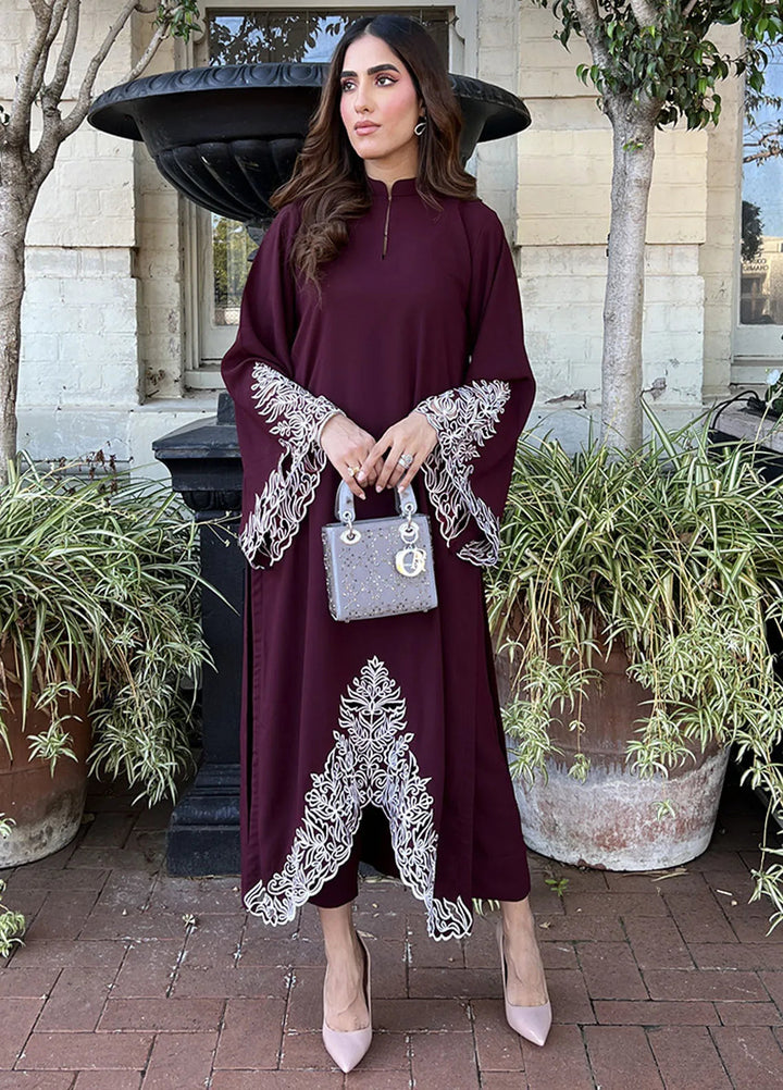 Manahils Pret Embroidered Georgette 2 Piece Suit Burgundy Embroidered