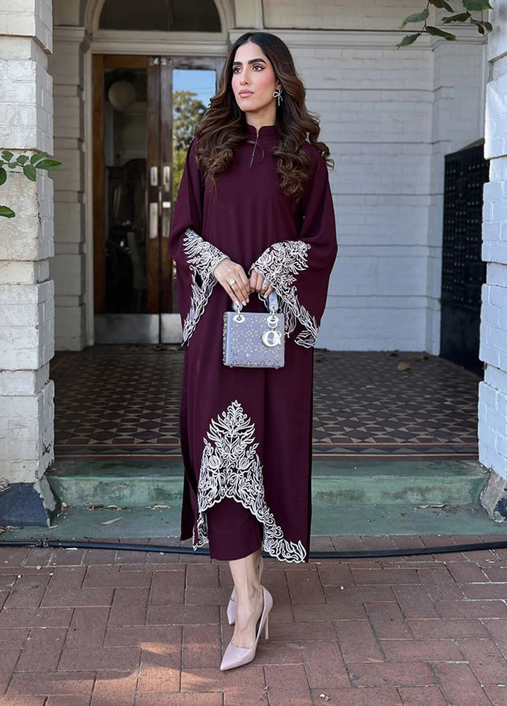 Manahils Pret Embroidered Georgette 2 Piece Suit Burgundy Embroidered