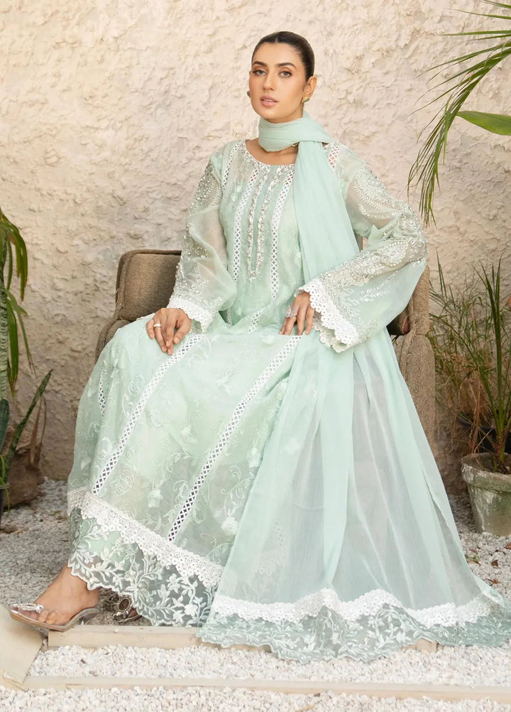Manahils Pret Embroidered Khaddi Net 3 Piece Suit K-152-Aqua