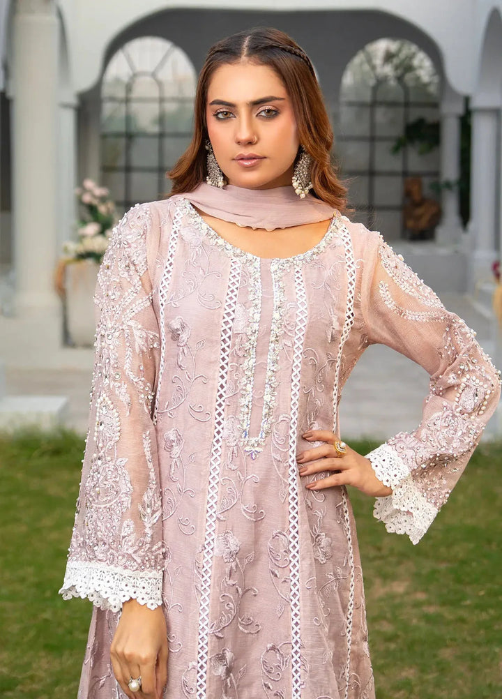 Manahils Pret Embroidered Khaddi Net 3 Piece Suit K-152-Lilac
