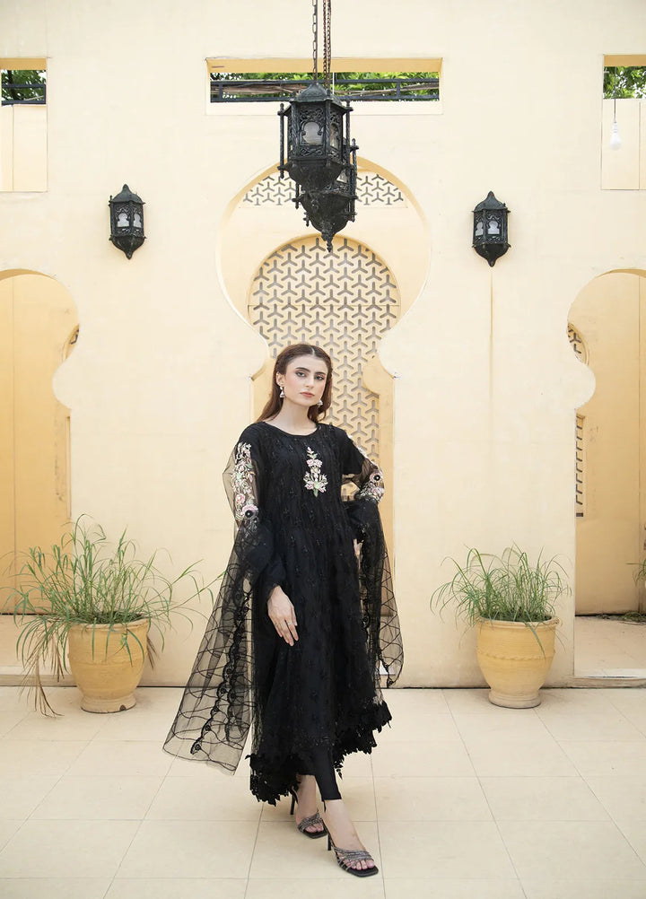 Manahils Pret Embroidered Net 2 Piece KURTI 084 Black