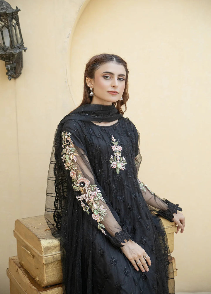 Manahils Pret Embroidered Net 2 Piece KURTI 084 Black
