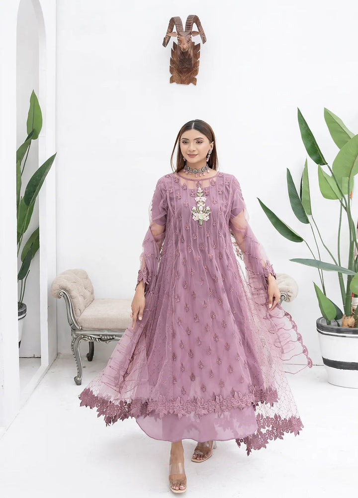 Manahils Pret Embroidered Net 2 Piece KURTI 084 Lilac