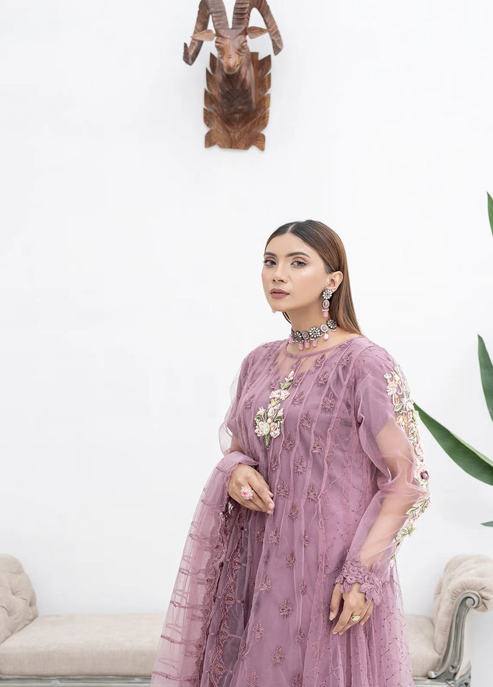 Manahils Pret Embroidered Net 2 Piece KURTI 084 Lilac