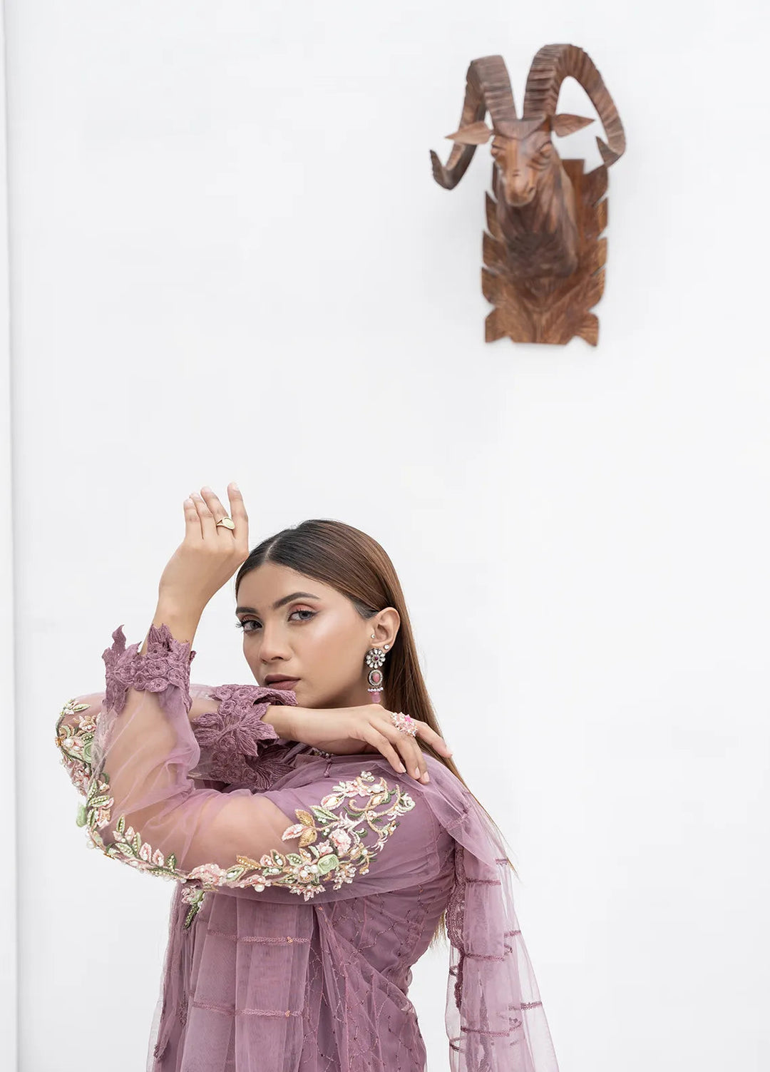 Manahils Pret Embroidered Net 2 Piece KURTI 084 Lilac