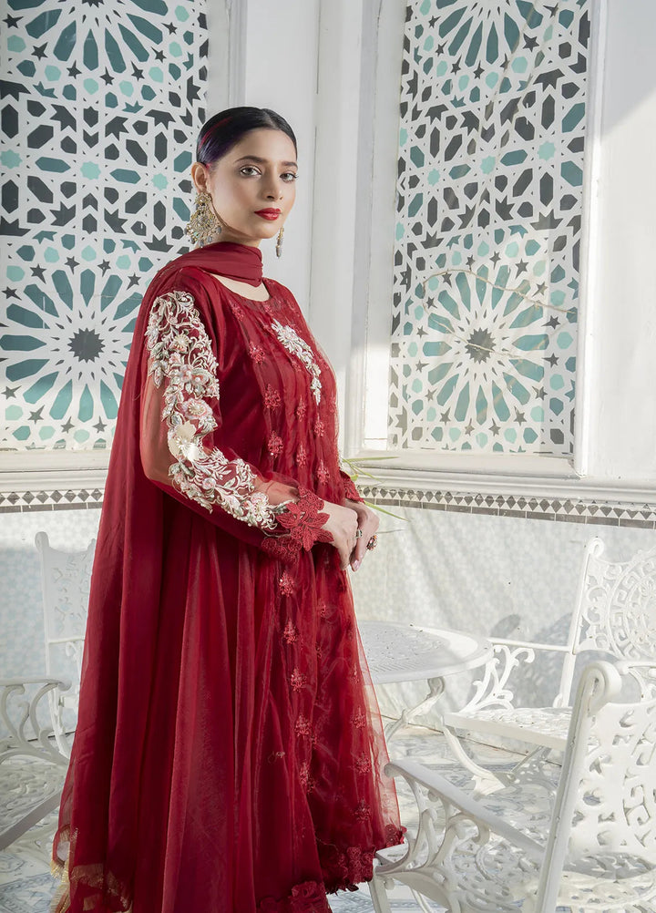 Manahils Pret Embroidered Net 2 Piece KURTI 084 Maroon