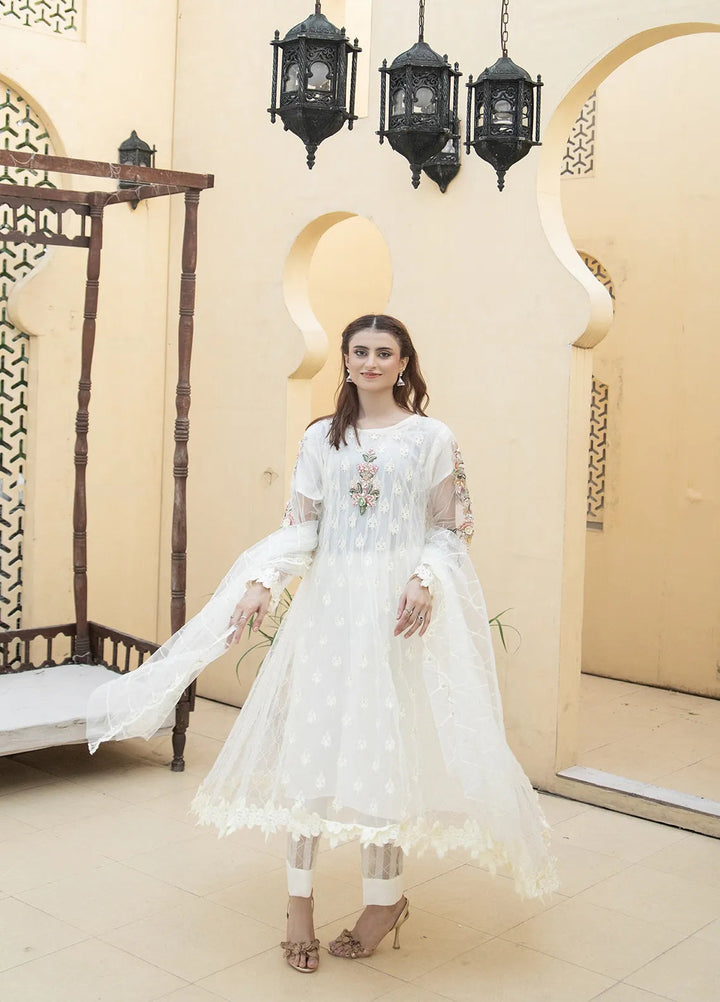 Manahils Pret Embroidered Net 2 Piece KURTI 084 Off White