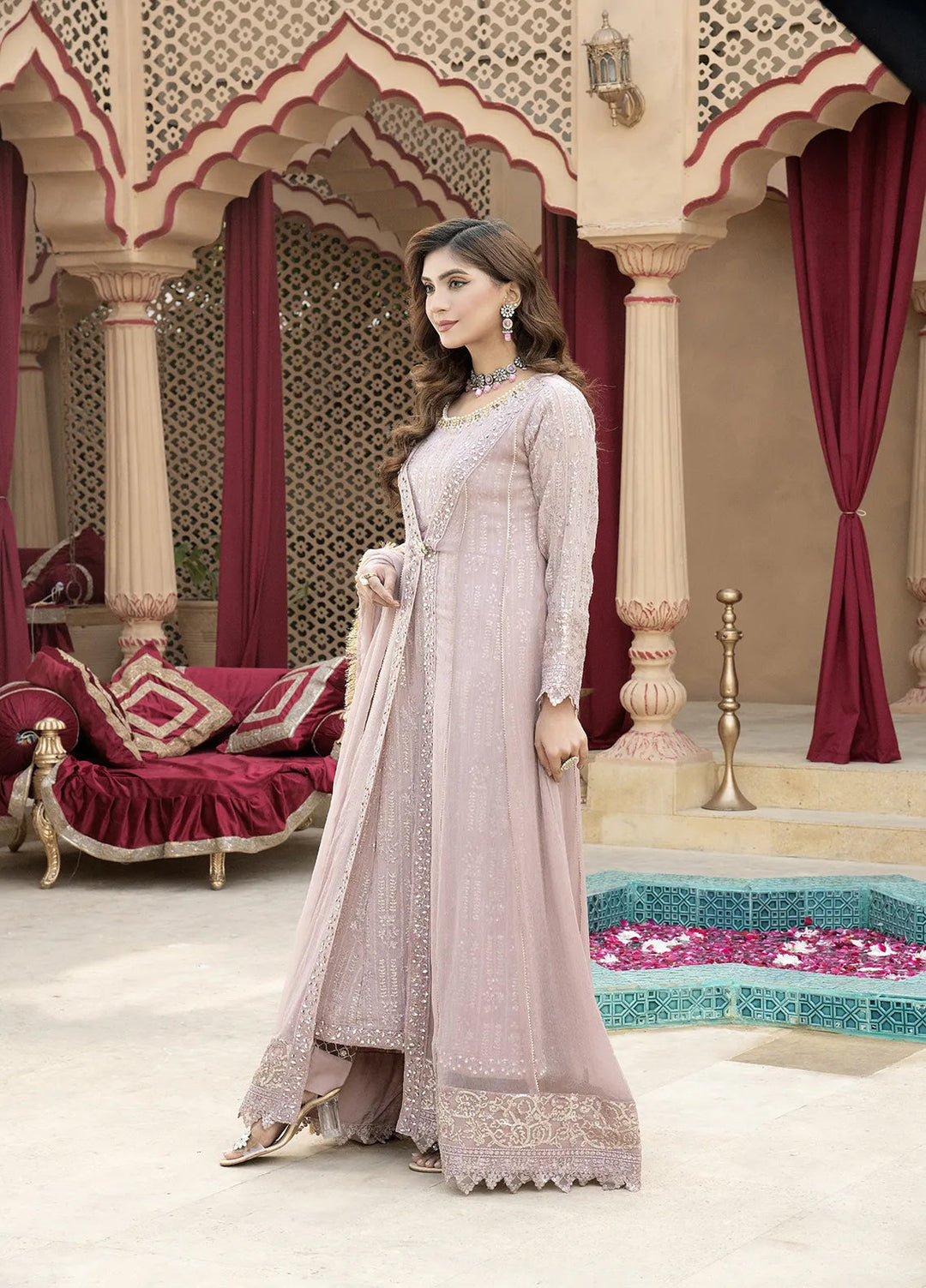 Manahils Pret Embroidered Chiffon 3 Piece Suit B-005-Lilac