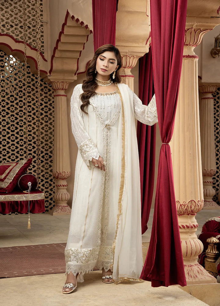 Manahils Pret Embroidered Chiffon 3 Piece Suit B-005-Off White