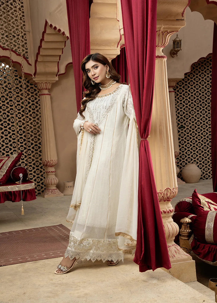 Manahils Pret Embroidered Chiffon 3 Piece Suit B-005-Off White