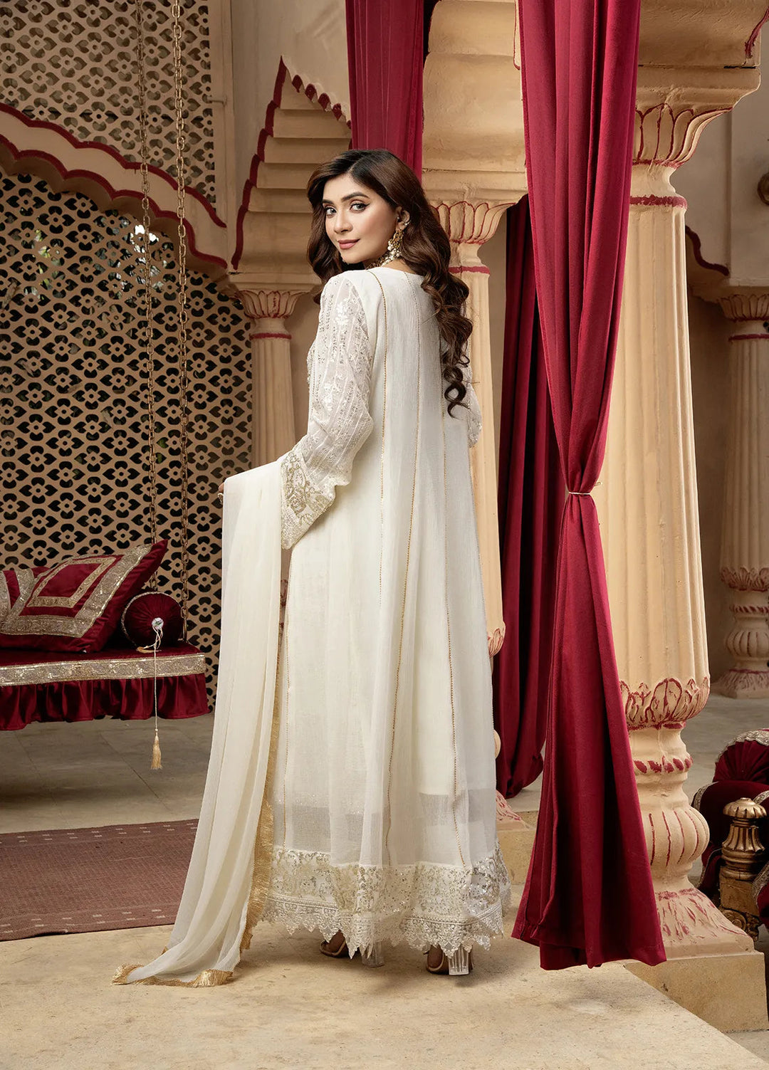 Manahils Pret Embroidered Chiffon 3 Piece Suit B-005-Off White