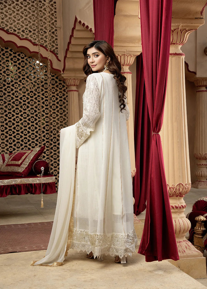 Manahils Pret Embroidered Chiffon 3 Piece Suit B-005-Off White