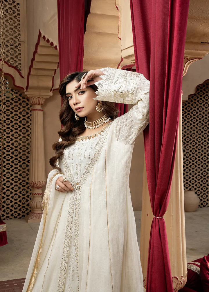 Manahils Pret Embroidered Chiffon 3 Piece Suit B-005-Off White