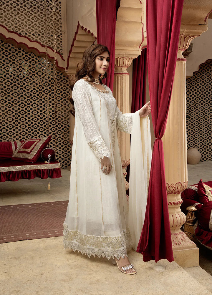 Manahils Pret Embroidered Chiffon 3 Piece Suit B-005-Off White