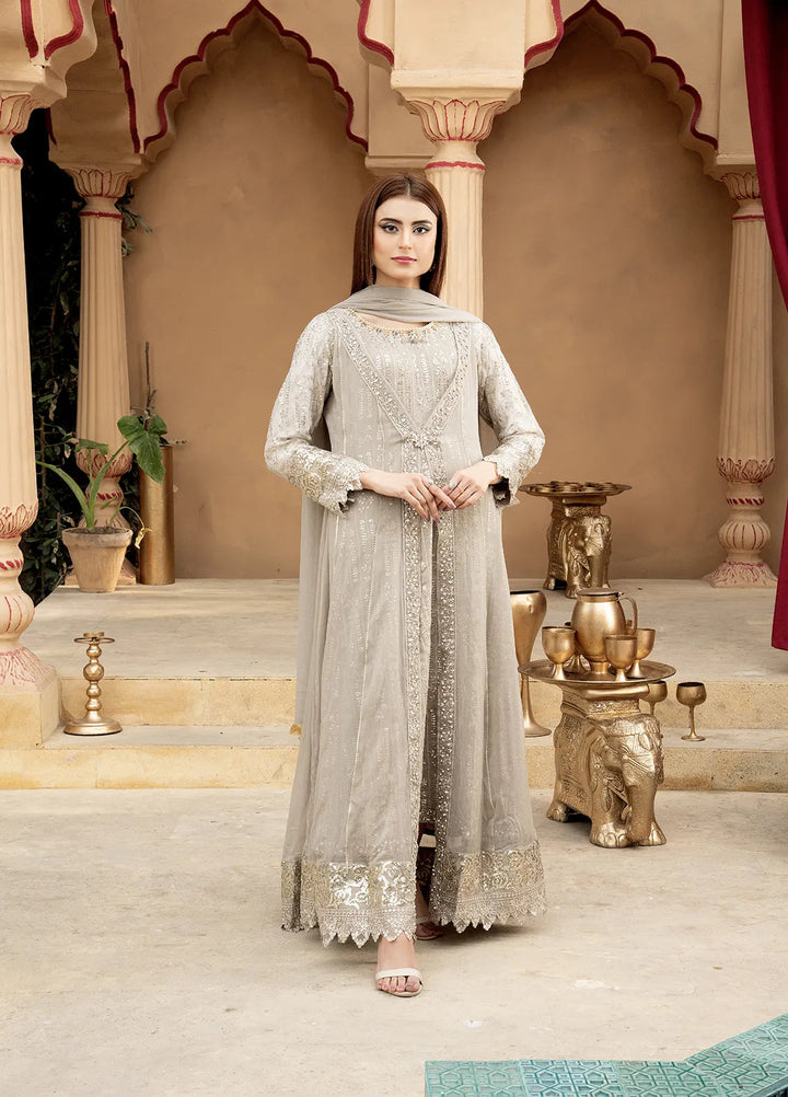 Manahils Pret Embroidered Chiffon 3 Piece Suit B-005-Sand