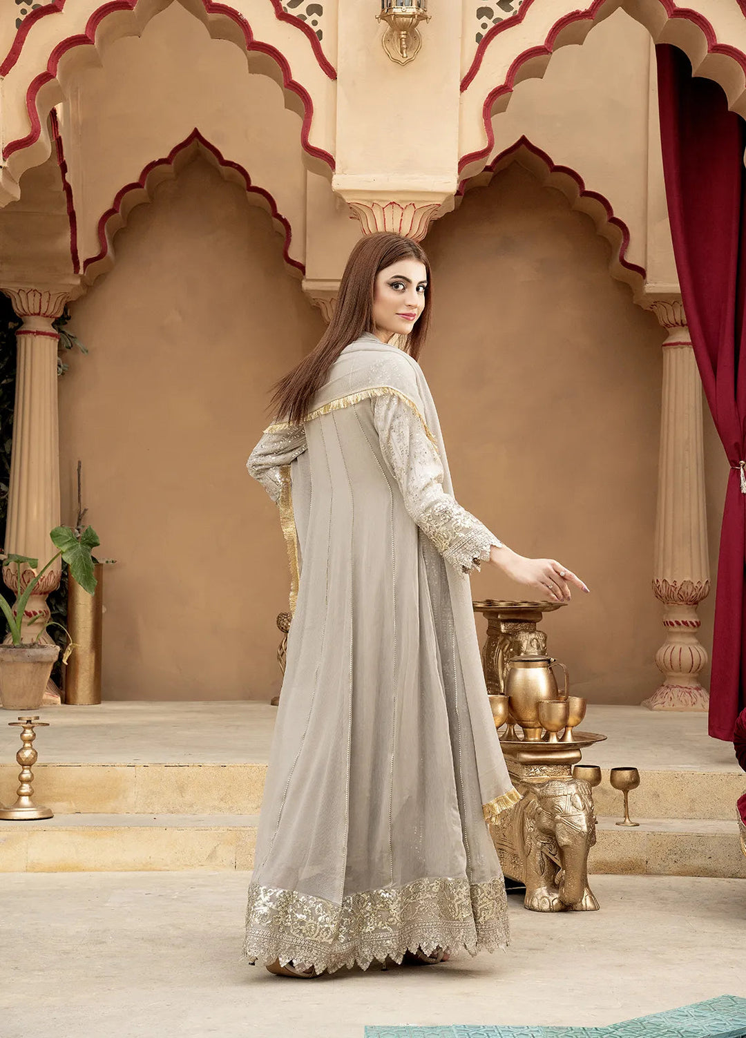 Manahils Pret Embroidered Chiffon 3 Piece Suit B-005-Sand