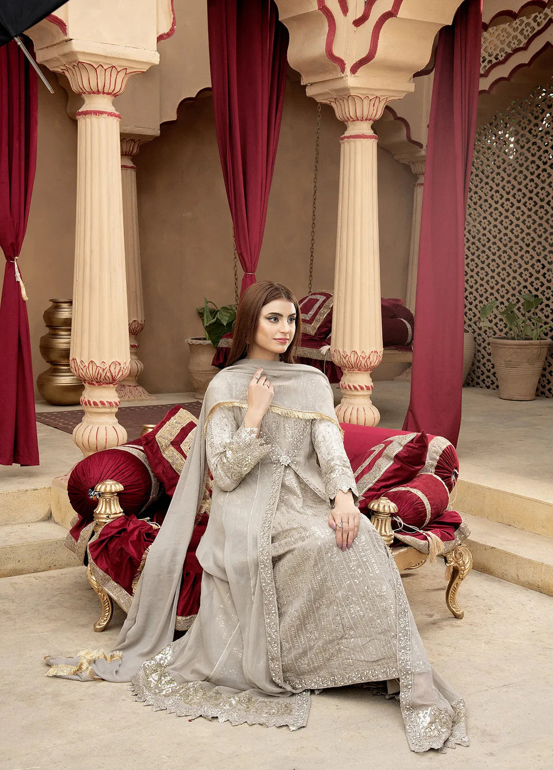 Manahils Pret Embroidered Chiffon 3 Piece Suit B-005-Sand