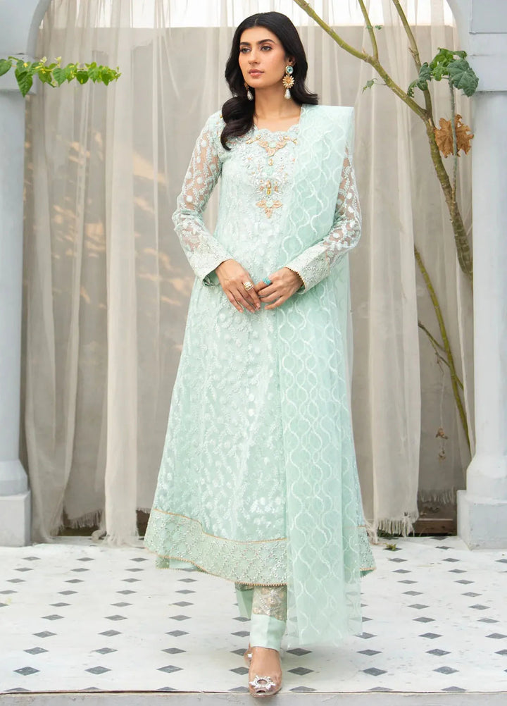 Manahils Pret Embroidered Net 3 Piece Suit K-137-Aqua