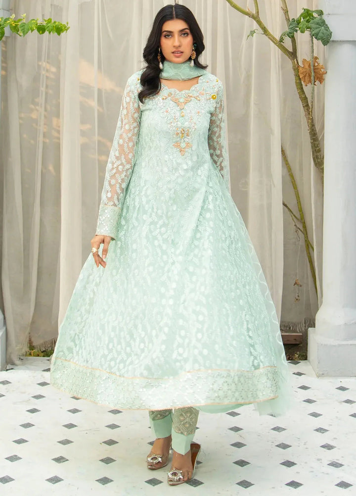 Manahils Pret Embroidered Net 3 Piece Suit K-137-Aqua