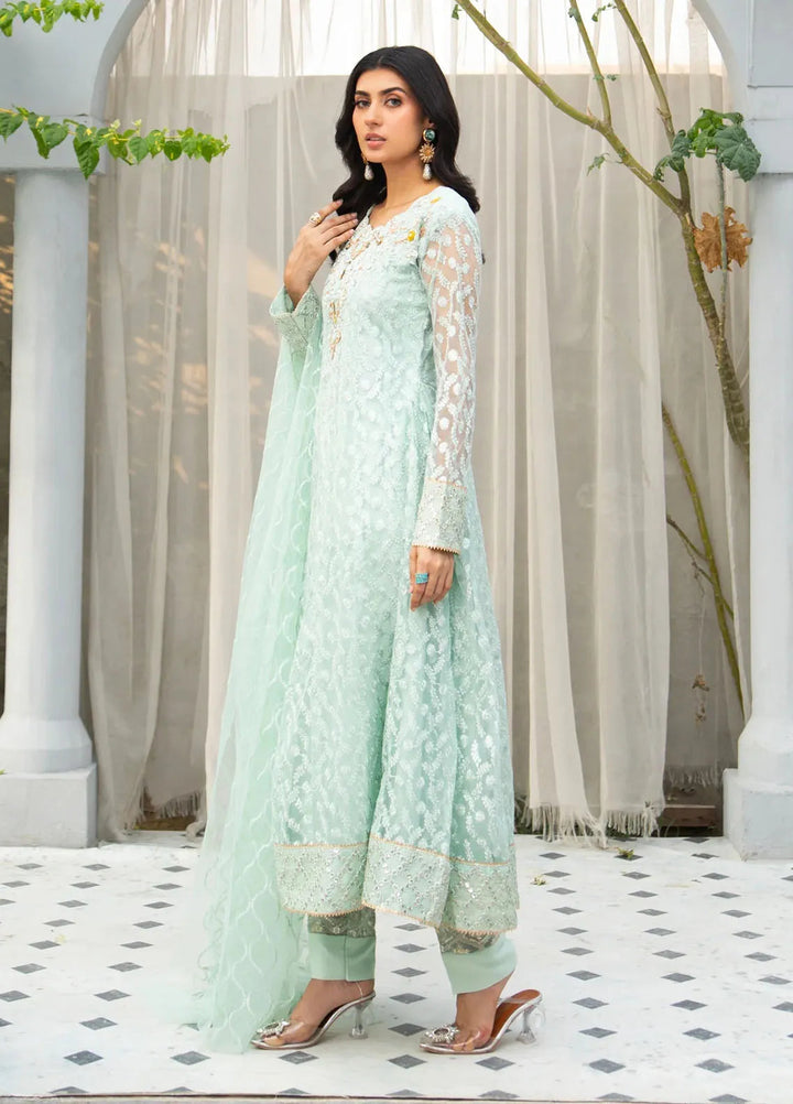 Manahils Pret Embroidered Net 3 Piece Suit K-137-Aqua
